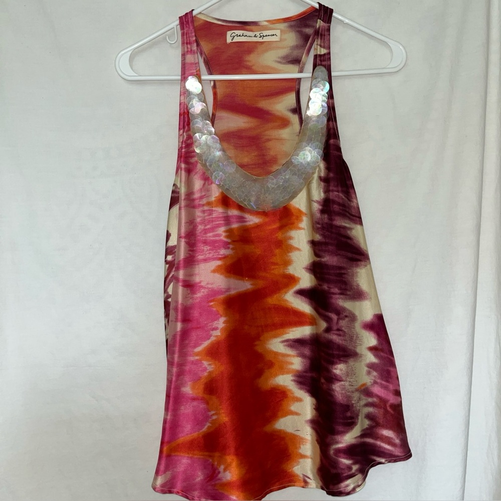 Vintage Graham & Spencer Multicolor Embellished Silk Sleeveless Tank Top Small